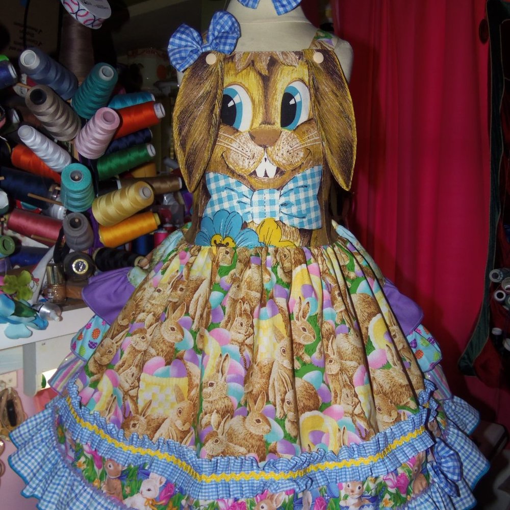 Bunny Easter Eggs Dress and Bow Size 5t  NEW